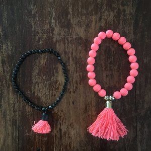 Black and Pink Tassel Bracelet Set
